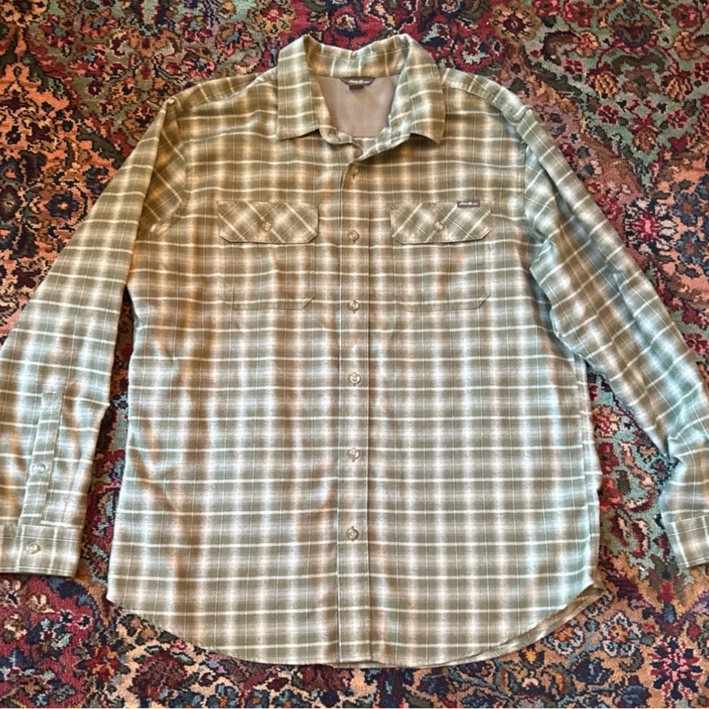 Eddie Bauer XL sage green plaid flannel Button Down Shirt